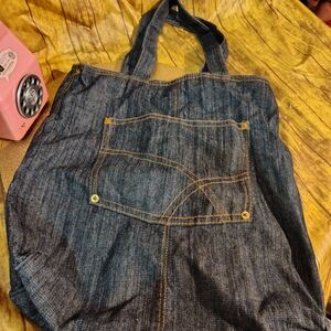 Denim Tote Bag with Front Pocket - Blue